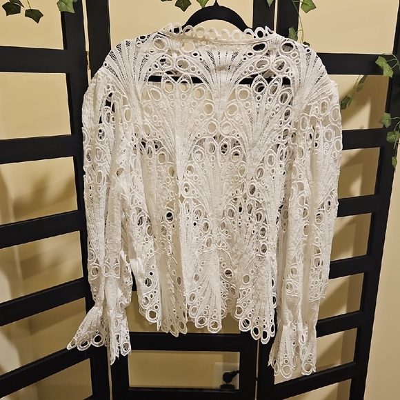 White Intricate Lace Long Sleeve Blouse Top - Picture 2 of 3